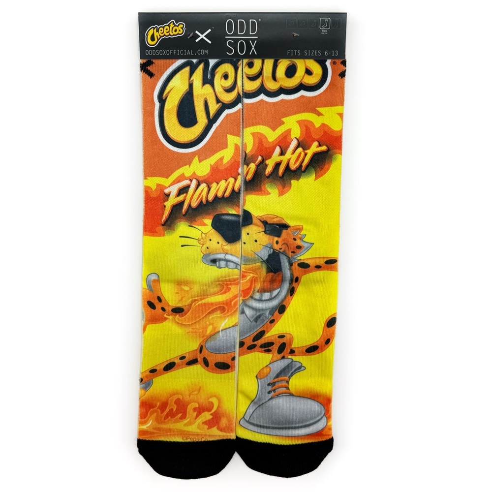 Odd Sox Flamin Hot Cheetos Crew Socks Mens Womens Chester Cheetah Orange Yellow